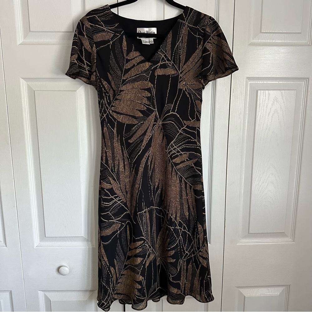 Vintage Sheri Martin Dress Womens 6 Black Gold Midi Elegant Romantic Whimsigoth
